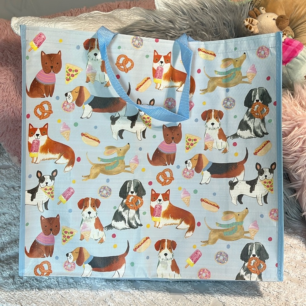 Dog Patterned Blue Tote Bag New